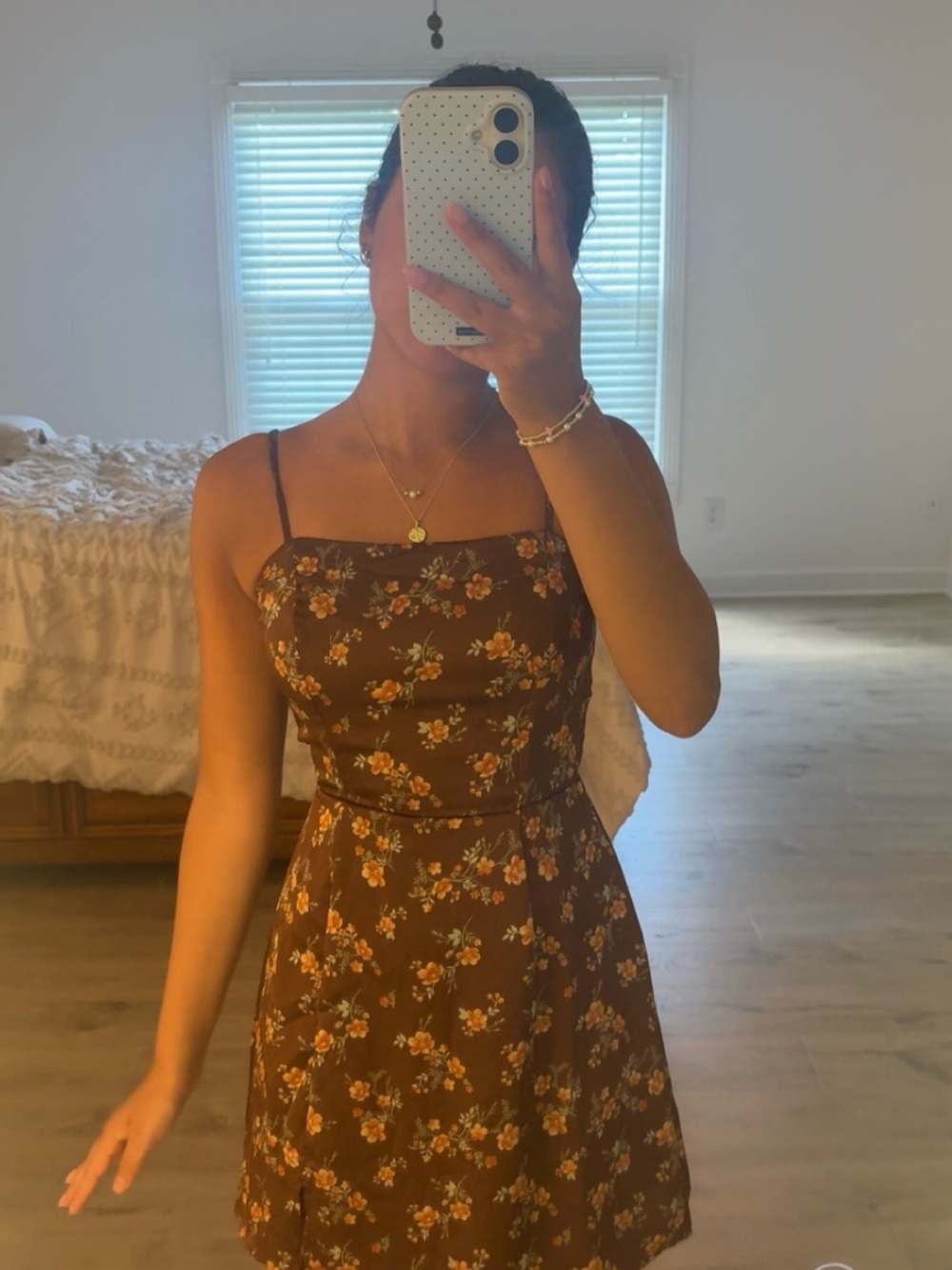 Francesca's Collections Brown Floral Spaghetti-Strap Mini Dress